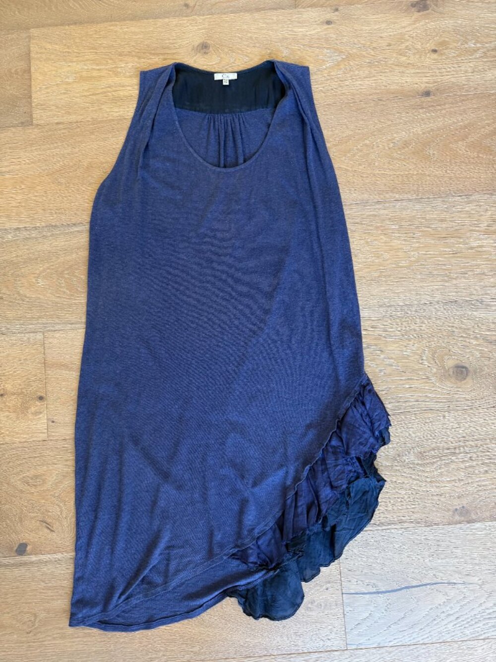 Clu Navy Blue Asymmetrical Silk Ruffle Hem Sleeveless Dress Size XS - DRESS ONLY